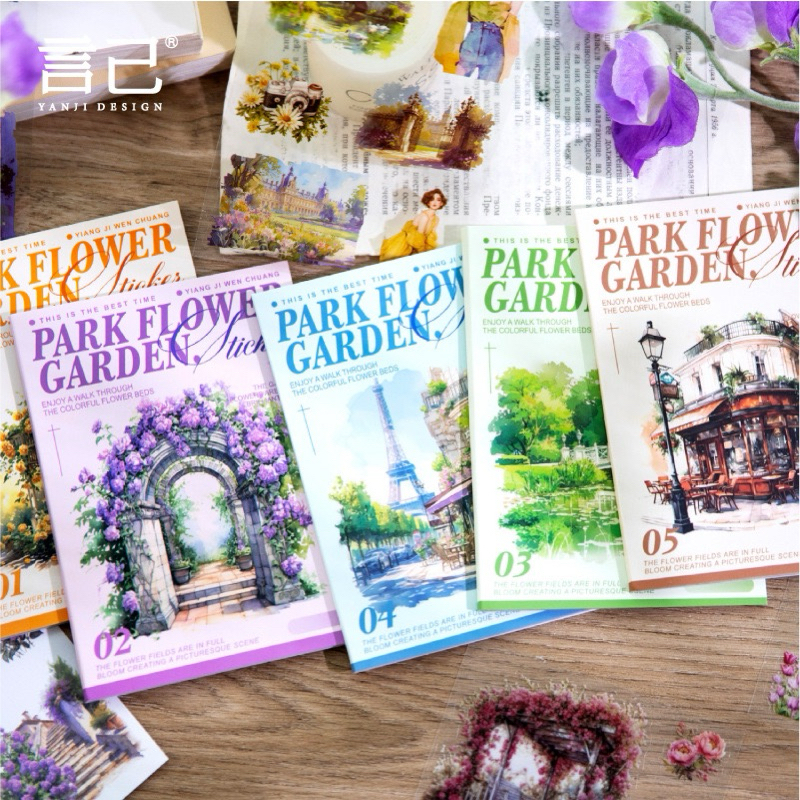 

(5AD) sticker book buku washi + pet transparan taman bunga gerbang wanita cantik girl flower garden bridge