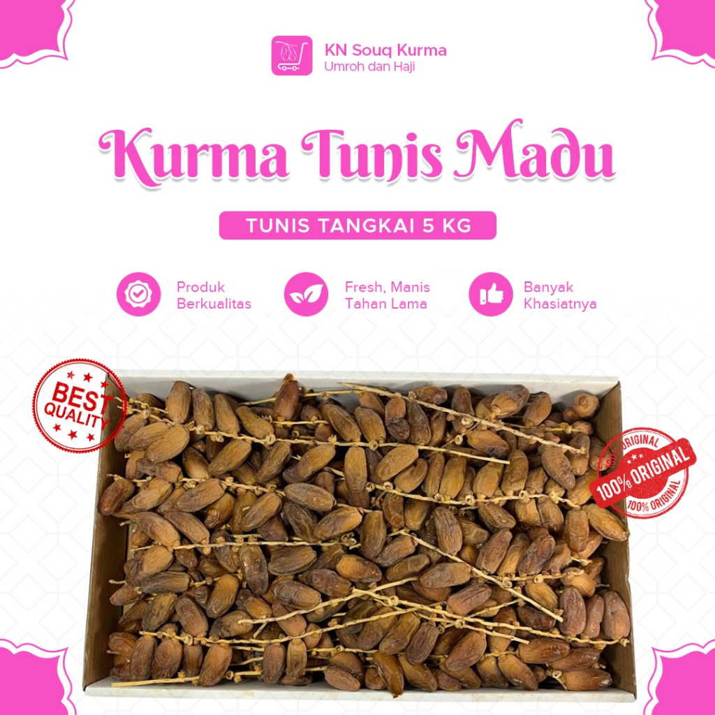 

Kurma Tunis Madu Tangkai 5Kg - Deglet Noor Natural Premium - Kurma Tunis Grosir Premium