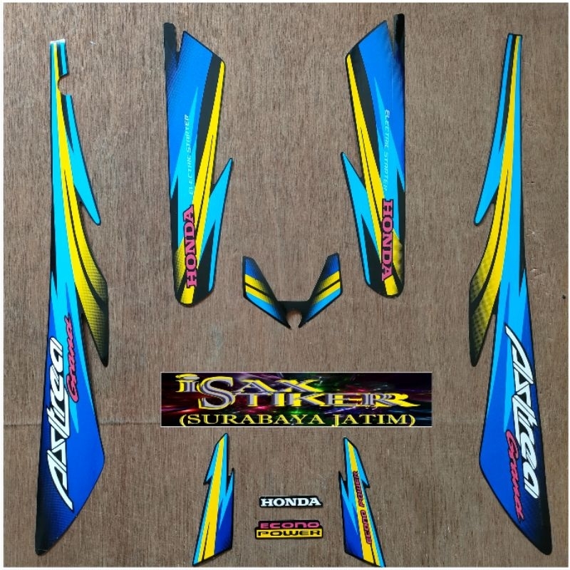 Striping Honda Astrea Grand Hitam Lis biru kuning tahun 1997