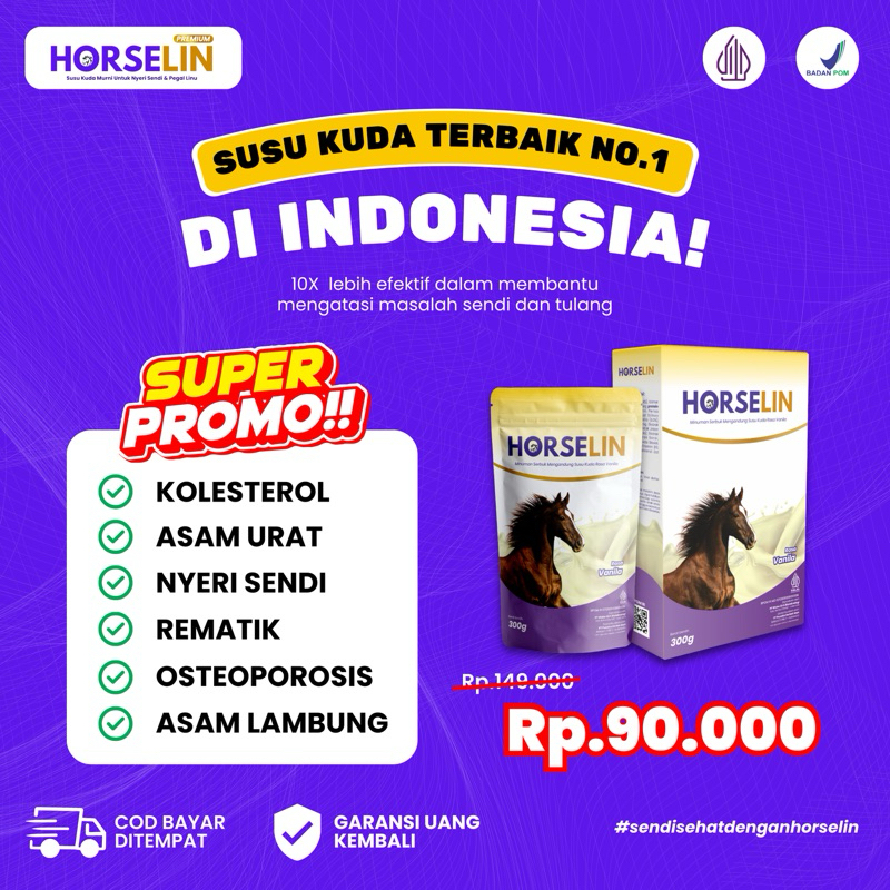 

Susu Kuda HORSELIN Kualitas Premium Susu Sendi Dan Tulang 10x Lebih Efektif Dari Yang Sejenis 200gr