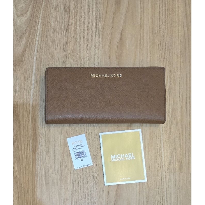 MK Long Wallet Jet Set Travel Flat Slim Leather Bifold Wallet Brown