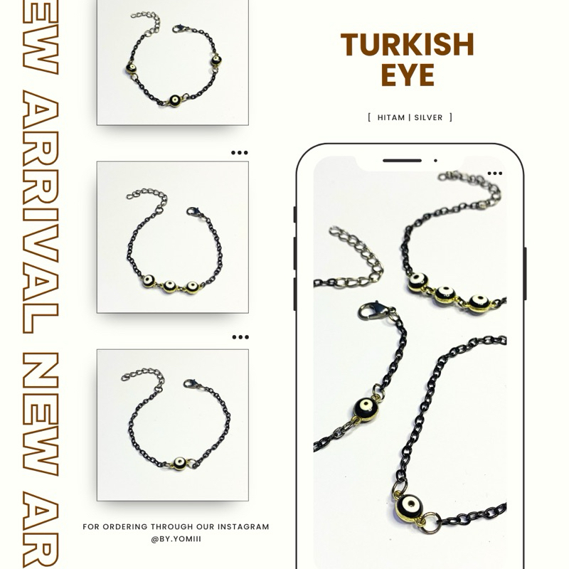 Turkish Eye Handmade BY.YOMIII | Titanium | Anti Karat | Hitam dan Silver | Gelang Mata