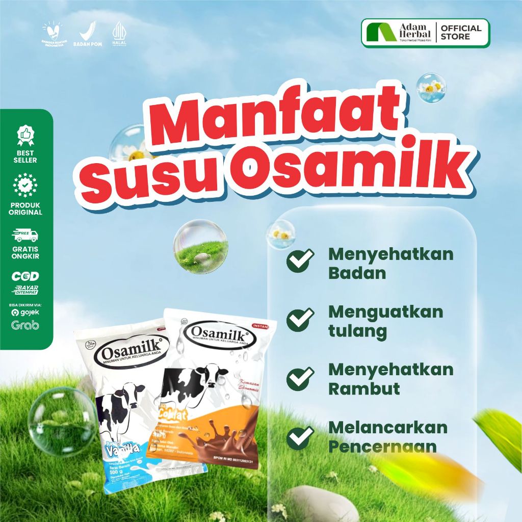 

Susu Sapi Osamilk Susu Sapi Bubuk murni 100% Menyehatkan Badan Menguatkan Tulang Menyehatkan Rambut melancarkan Pencernaan Susu gemuk Anak & Dewasa Coklat dan Vanilla 500gr