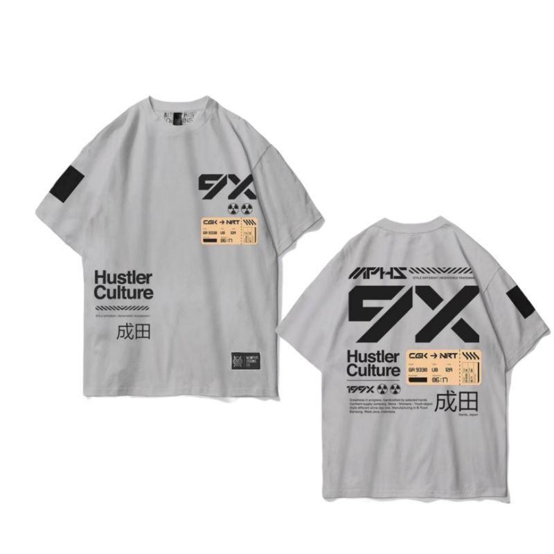 Kaos Distro Cowok Cewek Memphis 9X Hustle Culture Keren Grey Yellow T-Shirt Unisex