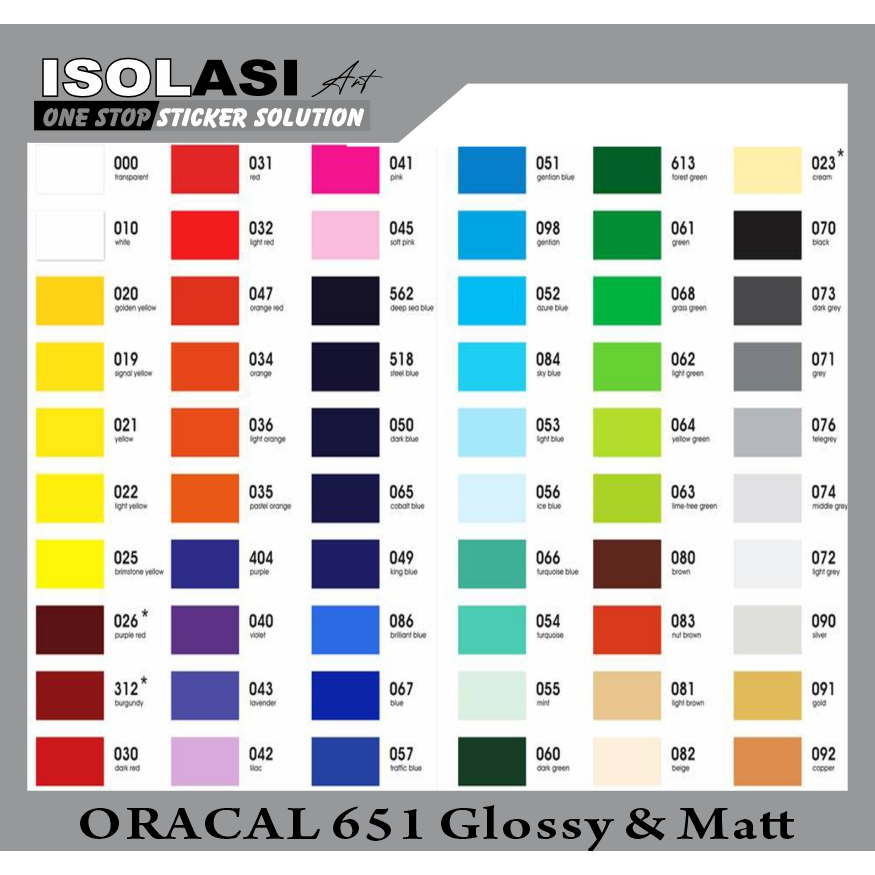 Oracal Stiker 651 Skotlet Warna Glossy Doff Matte 1 Meter