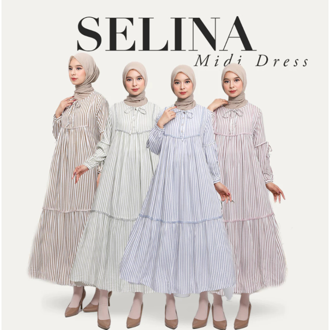 Selina Midi Dress Syari Wanita Rayon Viscose Premium | Size M-XL - Zeeya Collection
