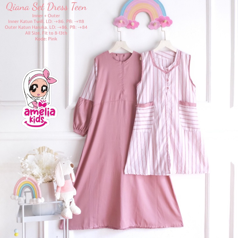 Gamis Muslim Anak Model Terbaru Qiana Set Dress Teen Gamis Anak Remaja Tanggung Model Kekinian Set D