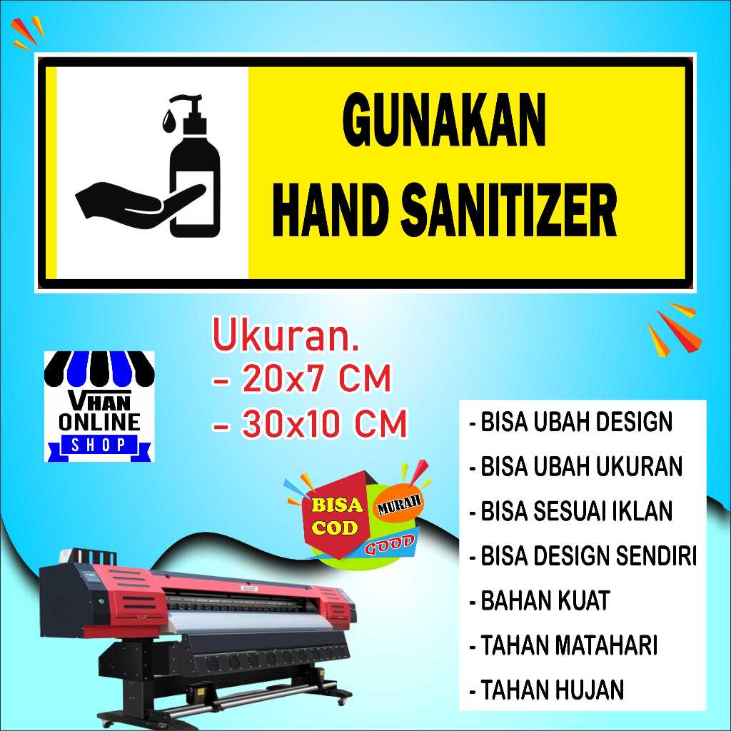 

Cetak Stiker Tulisan Gunakan Hand Sanitizer Bahan Cerah Kuning