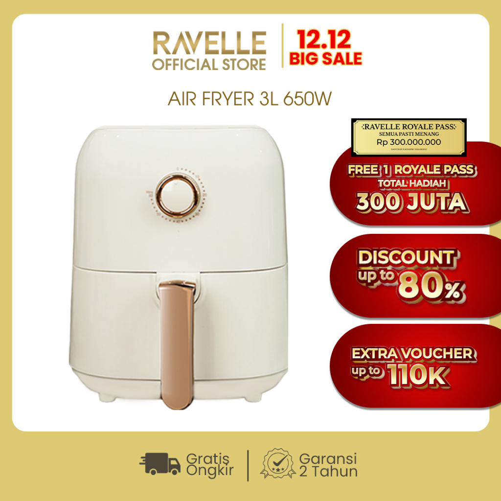 RAVELLE Air Fryer 3 Liter - Penggorengan Tanpa Minyak Low Watt