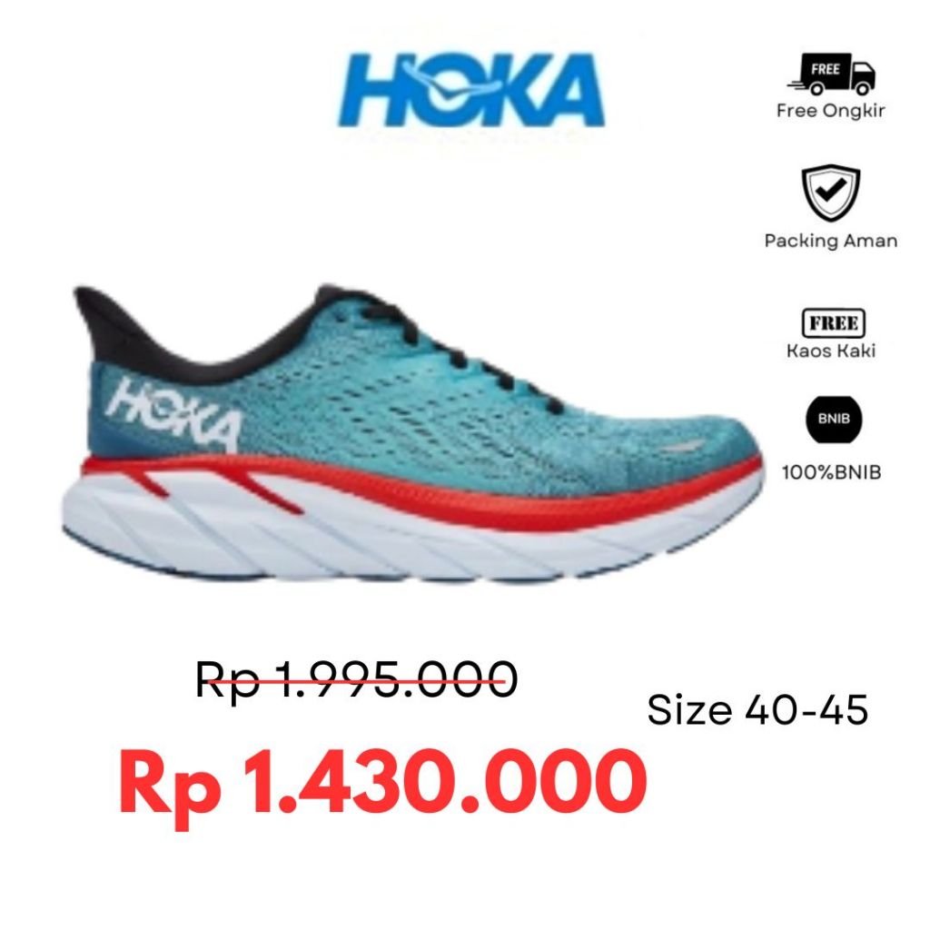 Sepatu Running Hoka Clifton 8 Wide / Sepatu Lari Hoka Original