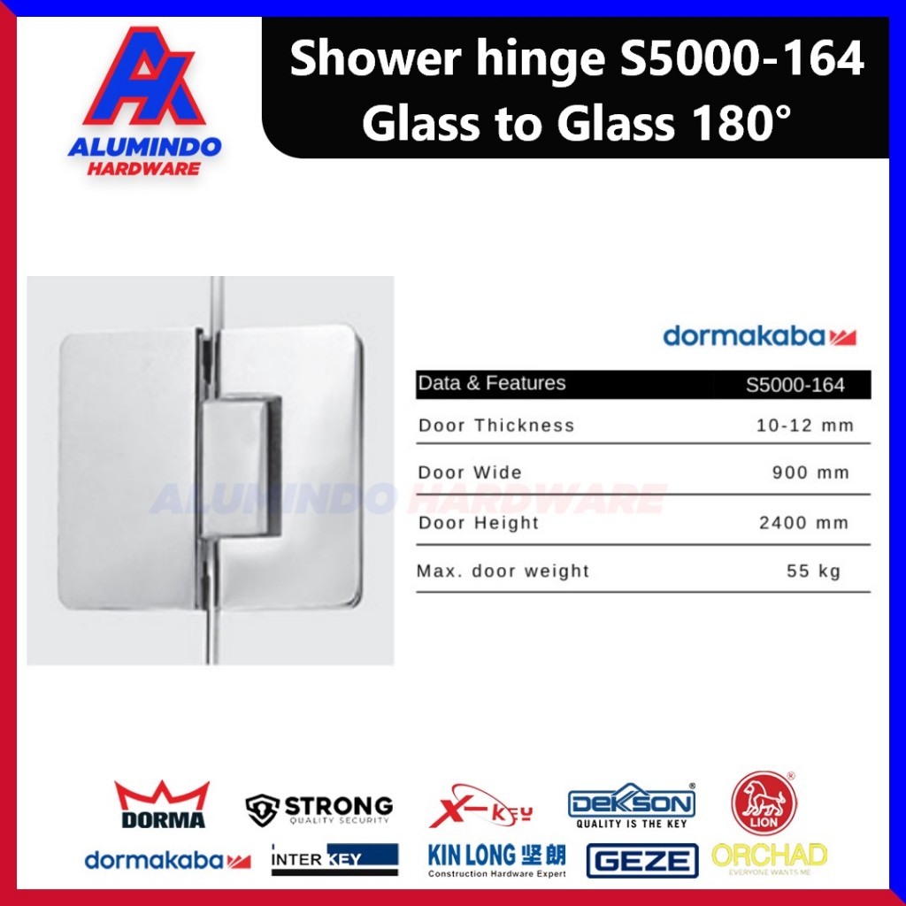 Shower Hinge Dorma S5000-164 Glass to Glass 180 Derajat