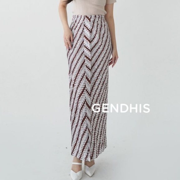 Gendhis - Rok Batik Plisket /Rok Kondangan / Wiru.P. Putih Coklat