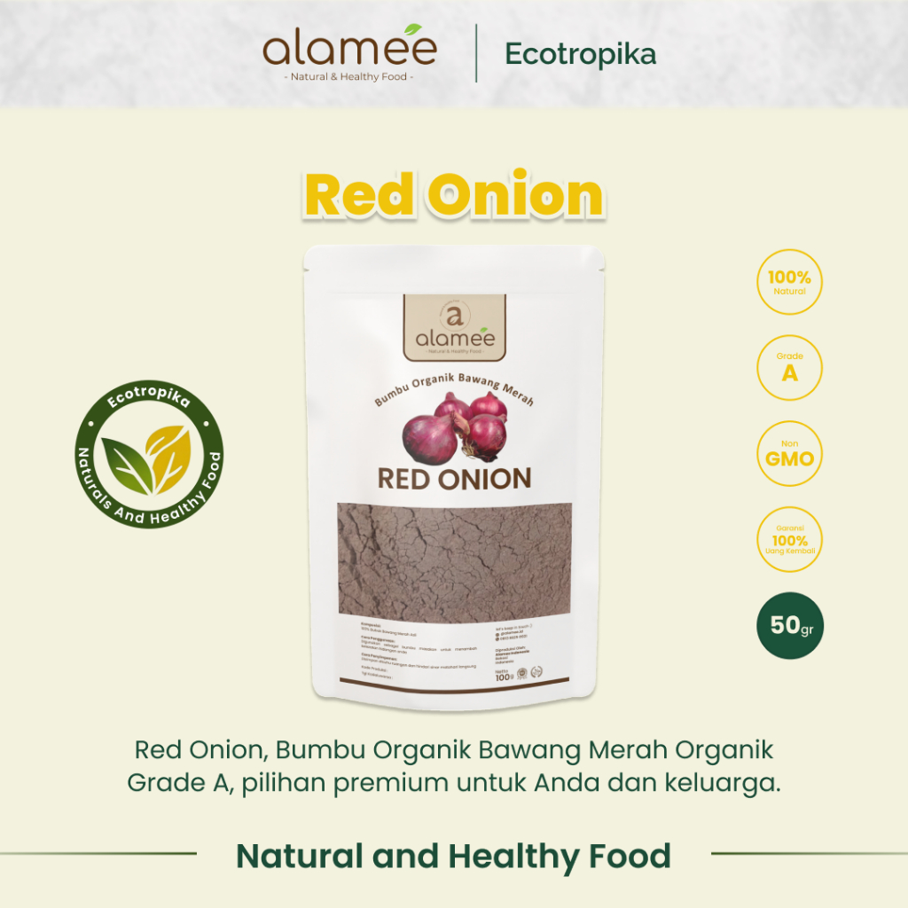 

Bawang Merah Bubuk Red Onion Powder Premium Bumbu Dapur Organik Masak Tanpa Campuran Asli 50gr