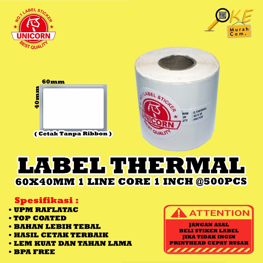 

Stiker Label Barcode Themal 60x40mm / 60x40 mm / 60 x 40 mm 1 Line Core 1 Inch