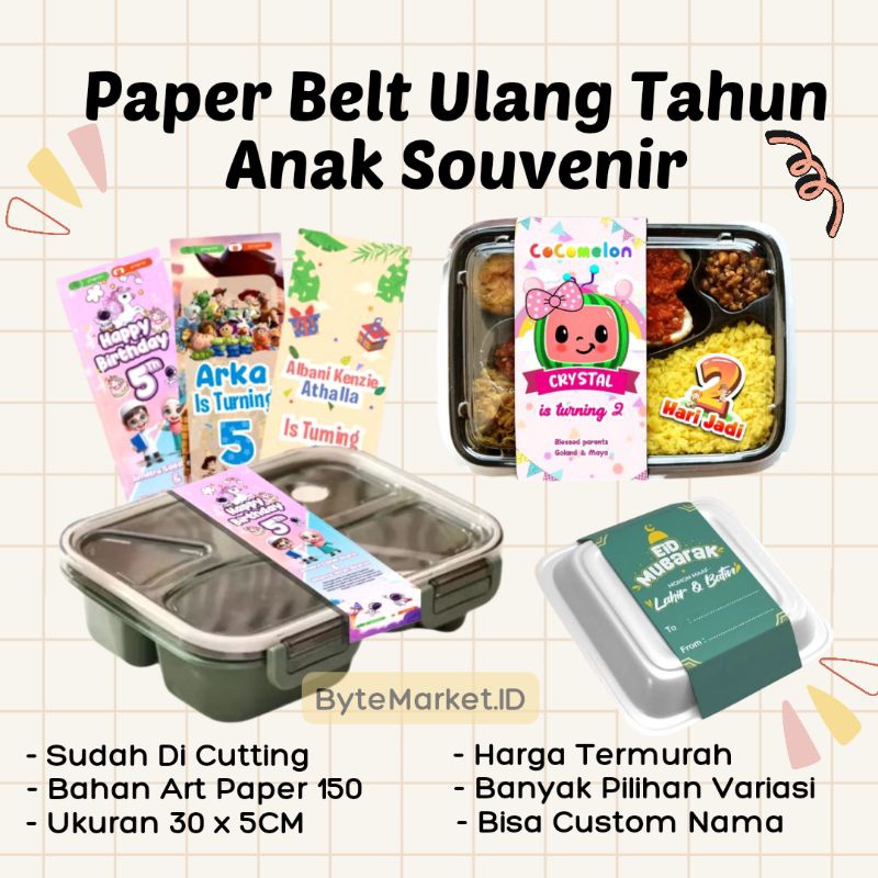

Paper Belt Ulang Tahun Anak Souvenir Bento Custom/ Label Bento Ulang Tahun Anak/Paper Belt Ulang Tahun Anak
