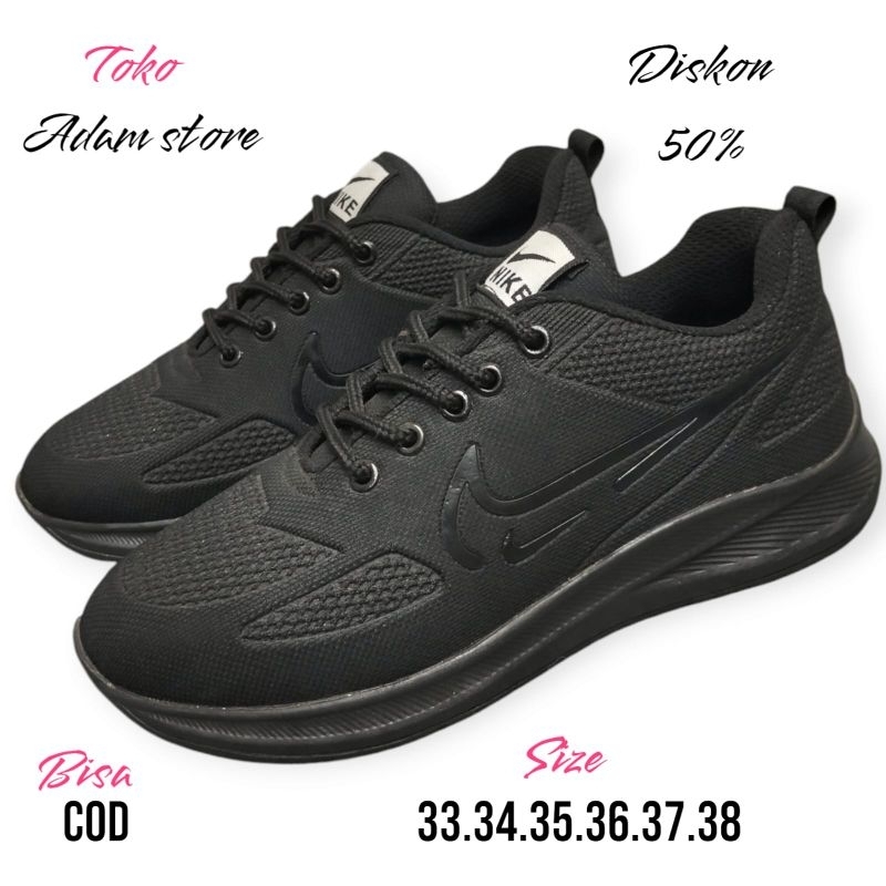 SEPATU NK ANAK SEKOLAH SD TK TALI HITAM POLOS SIZE 33-40