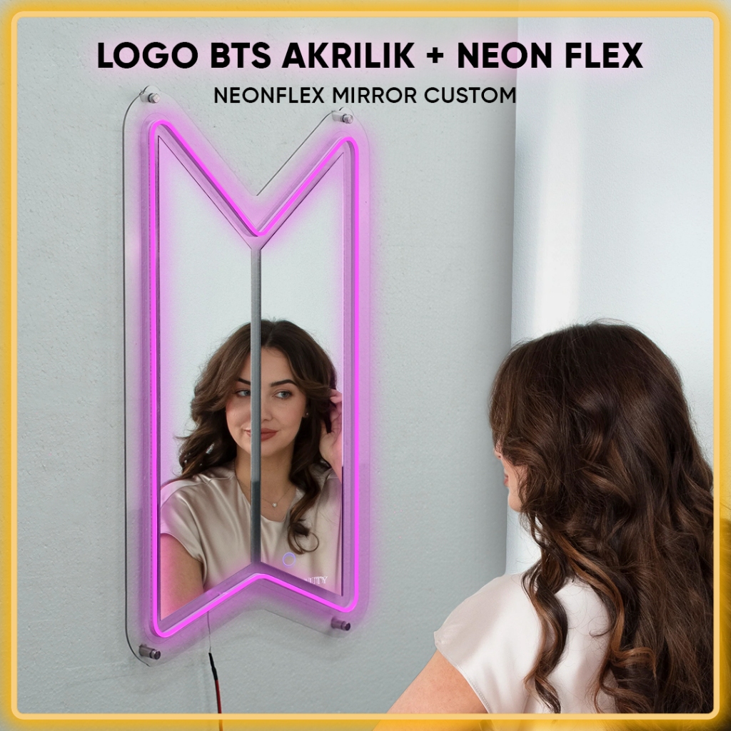 Cermin Akrilik Mirror Logo BTS Neon Flex Lighting