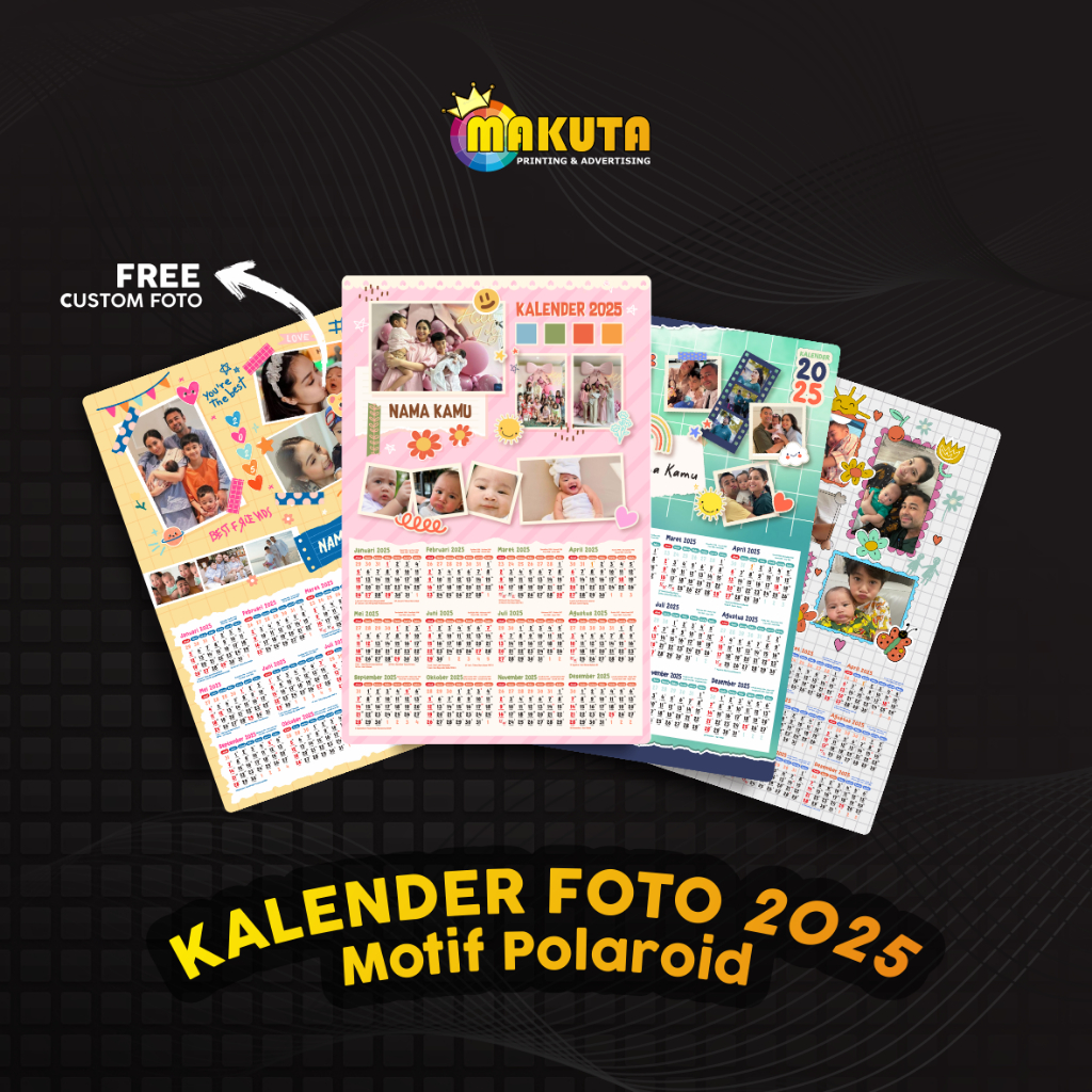 

Kalender Dinding 2025 Custom Foto Karakter Free Desain Suka-suka Bebas Motif Karakter Polaroid Bunga Polos
