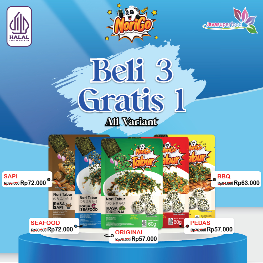 

(Beli 3 Gratis 1) Norigo Nori Tabur Rumput Laut Panggang 60g
