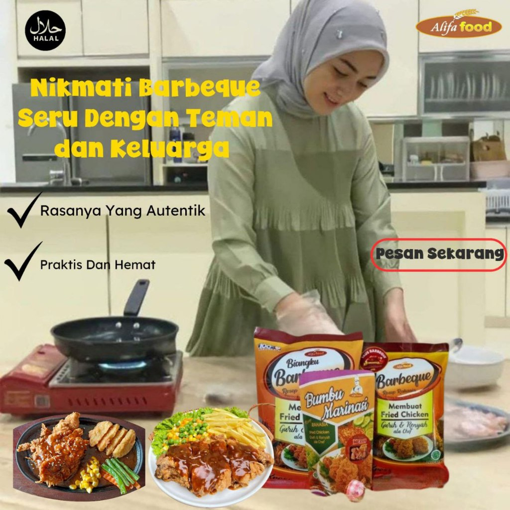

Paket Bumbu Instan Barbaque Alifafood- Bumbu biang barbaque-Bumbu marinasi merah-Saus barbaque