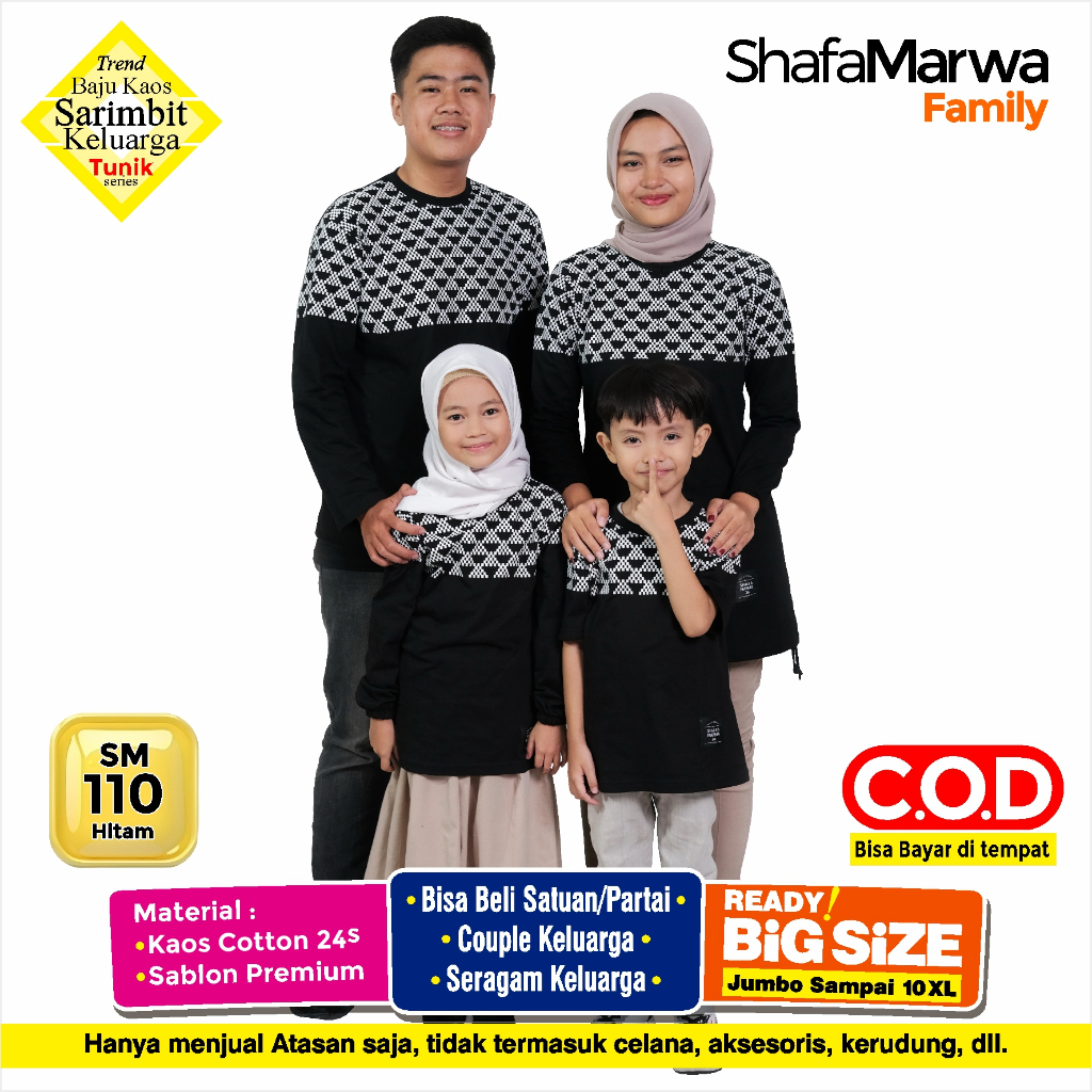SHAFA MARWAH Kaos Sarimbit Keluarga Original - Baju Couple Atasan Tunik Family Set SM110 Hitam
