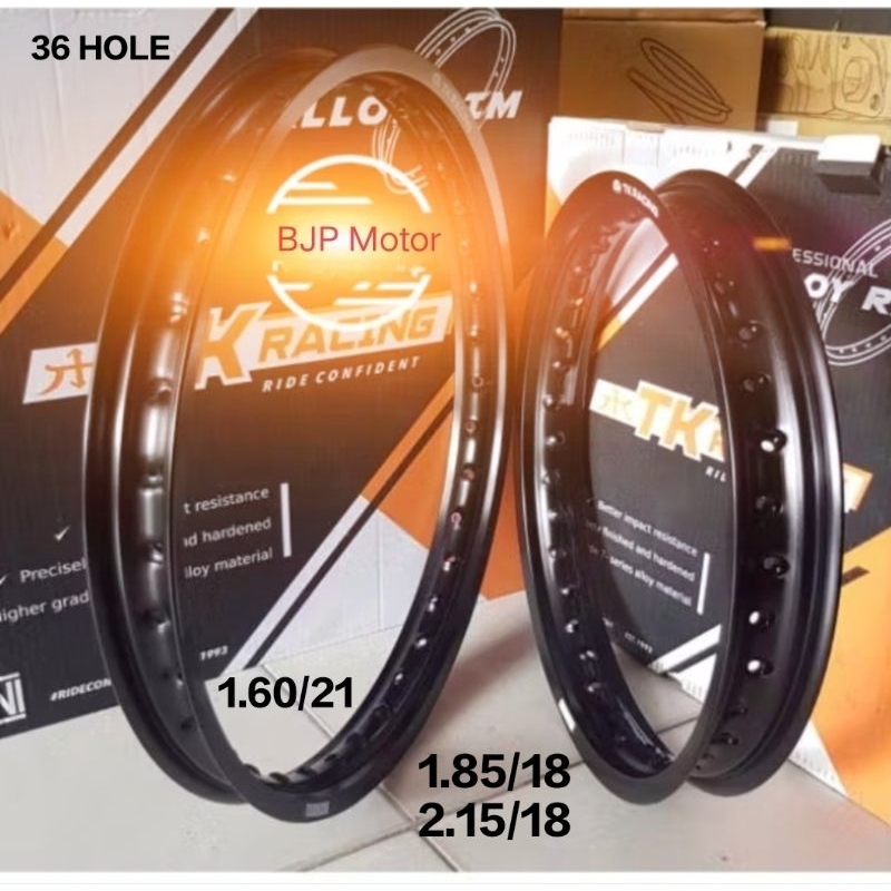 Velg TK Racing paketan/2pcs Ring 21 dan Ring 18 ukuran 1.60 X 1.85 X 2.15 BLACK BRIGHT WM 36H