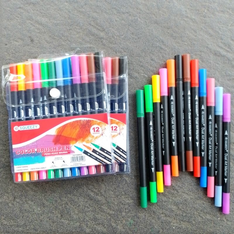 

Dual Tip Brush Pen Marker Squezzy SQ8912 Warna ( Set ) [ Original ]