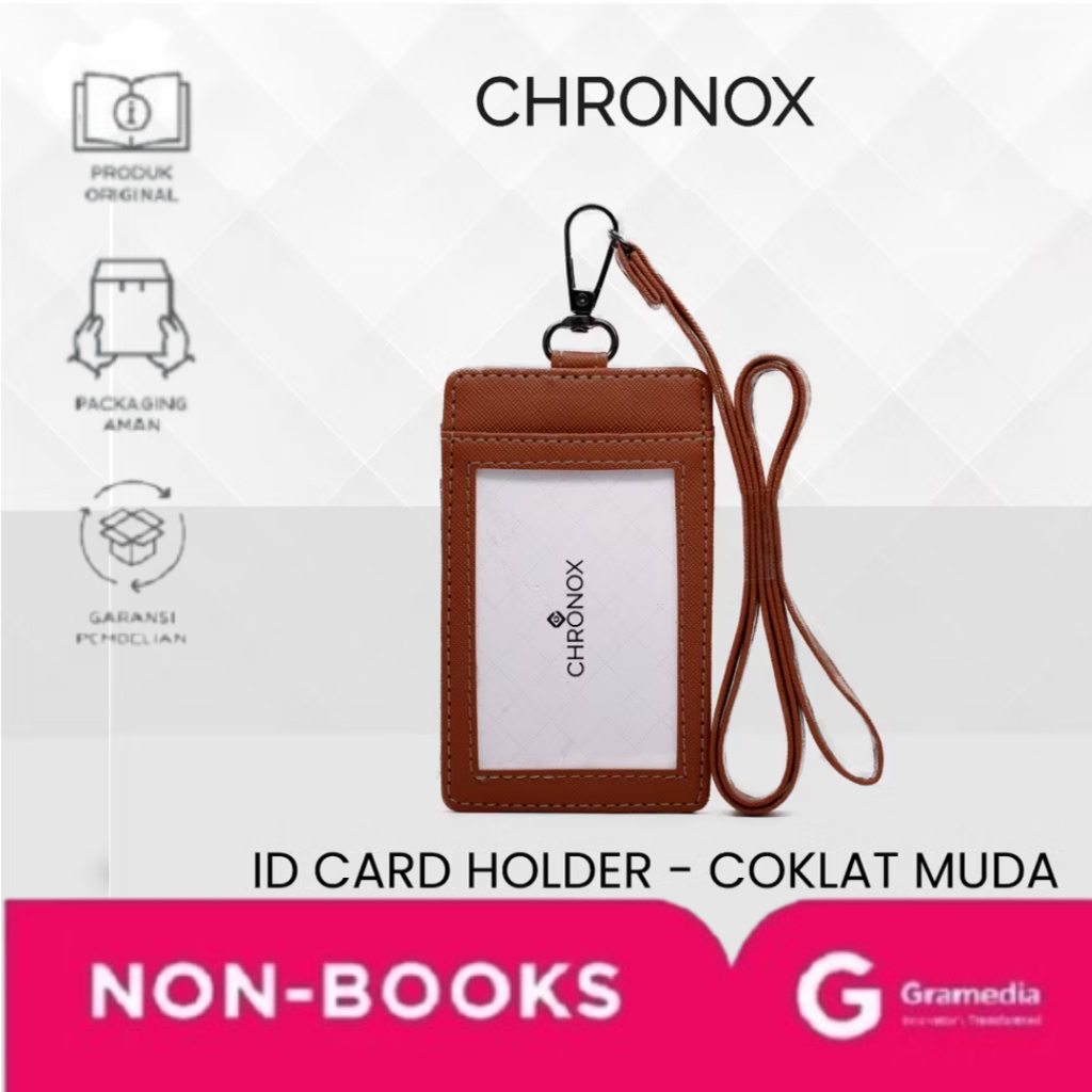 

Gramedia Yogya - CHRONOX Lanyard Pria Wanita Kulit Saffiano ID Coklat Muda