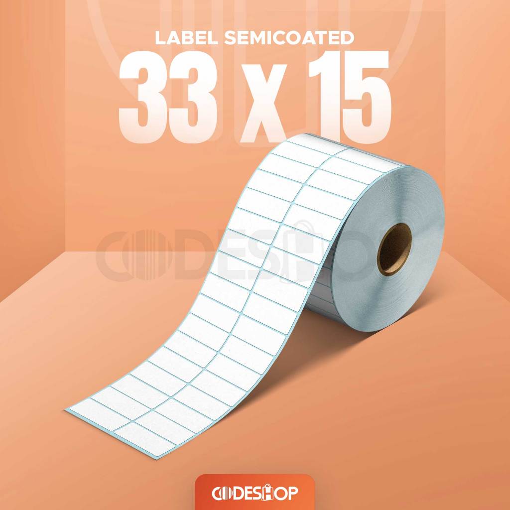 

Label Stiker Semicoated 33x15 mm Codeshop 2 Line isi 5000 Pcs Semicoat Roll Print Barcode Barang