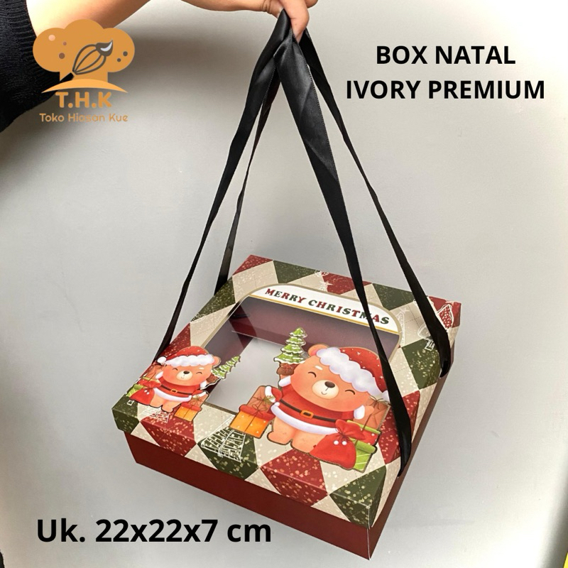 

1pcs BOX KUE KOTAK KUE HAMPERS NATAL CHRISTMAS IVORY 22x22x7