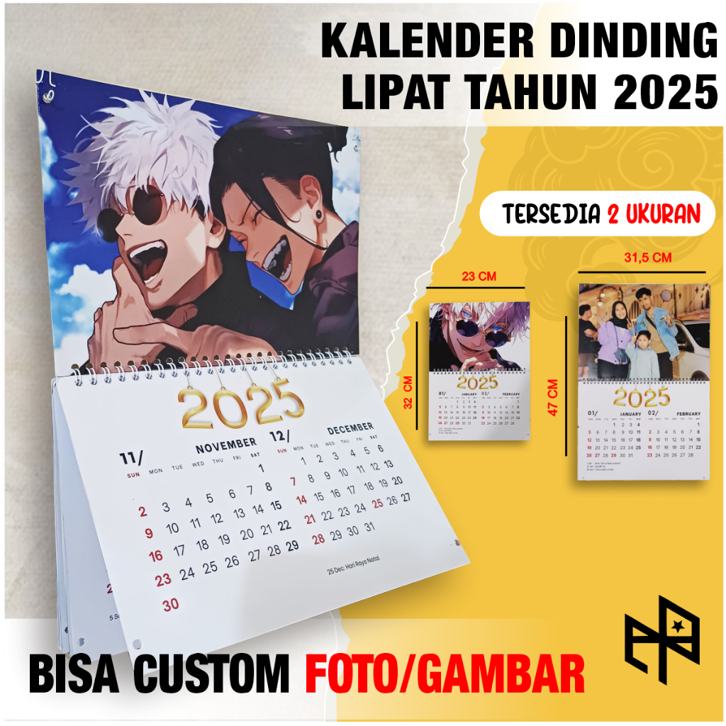 

(BISA CUSTOM FOTO) KALENDER 2025 DINDING LIPAT CUSTOM FOTO ATAU GAMBAR ART PAPER