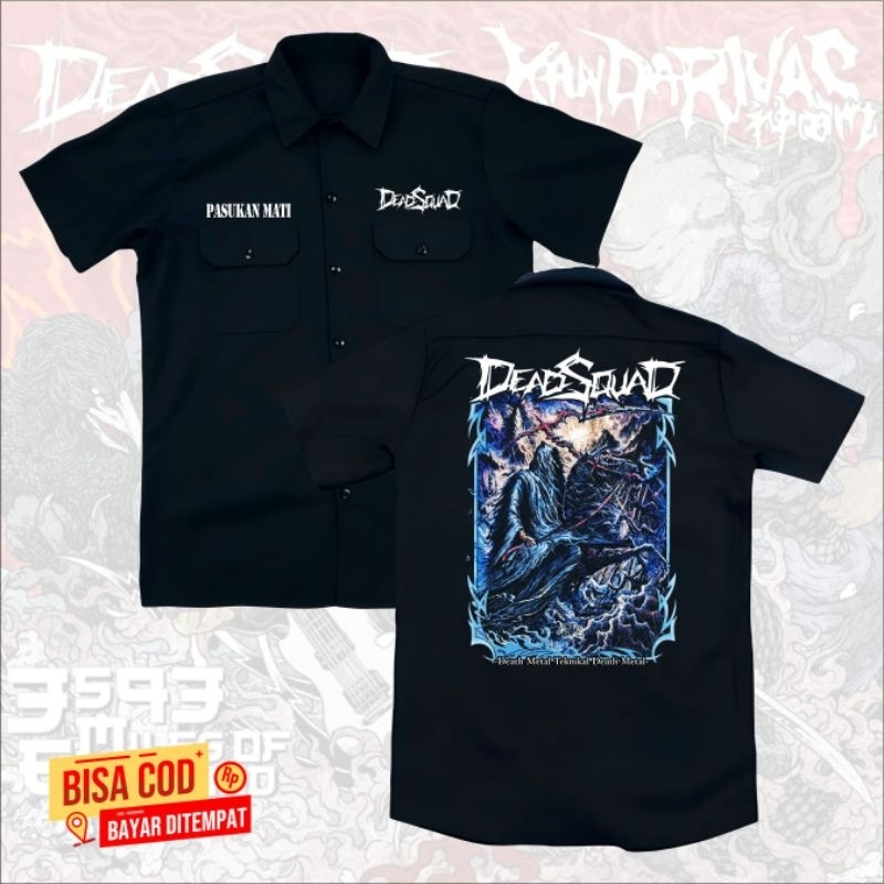 kemeja pendek hitam band metal DEADSQUAD terbaru original distro | kemeja WORKSHIRT metal DEADSQUAD 