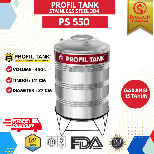 Profil Tank Stainless PS 550 + Kaki - Toren Air Tangki Air Profil 550