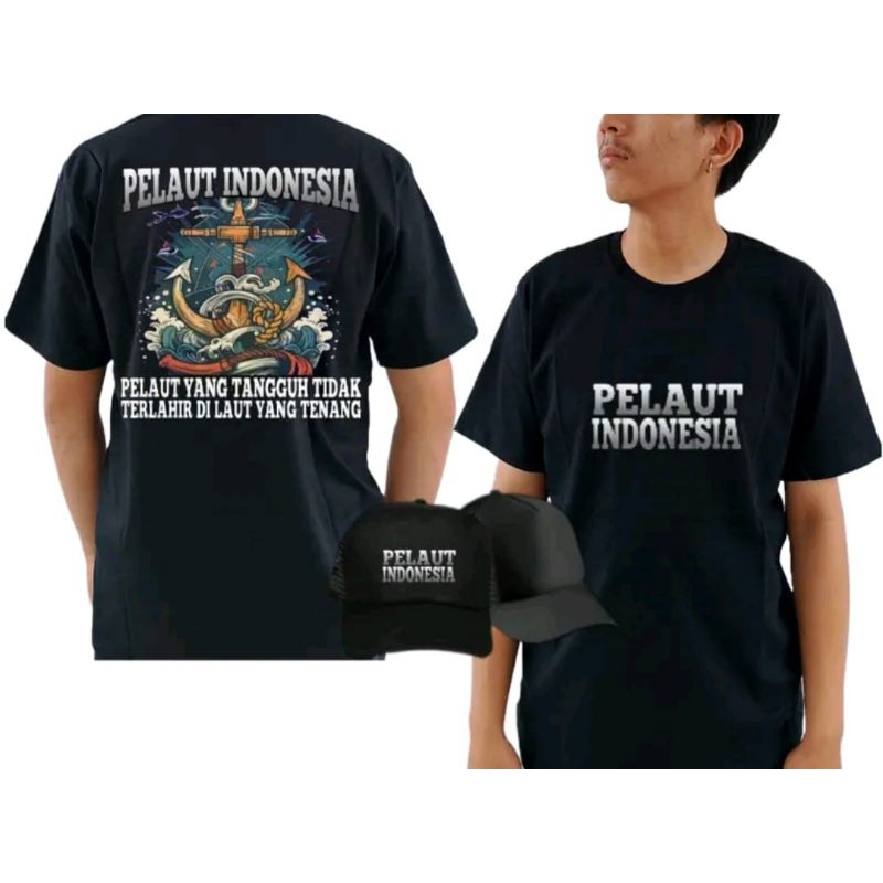 KAOS PELAUT INDONESIA PELAUT YANG TANGGUH BONUS TOPI CORAK BIRU