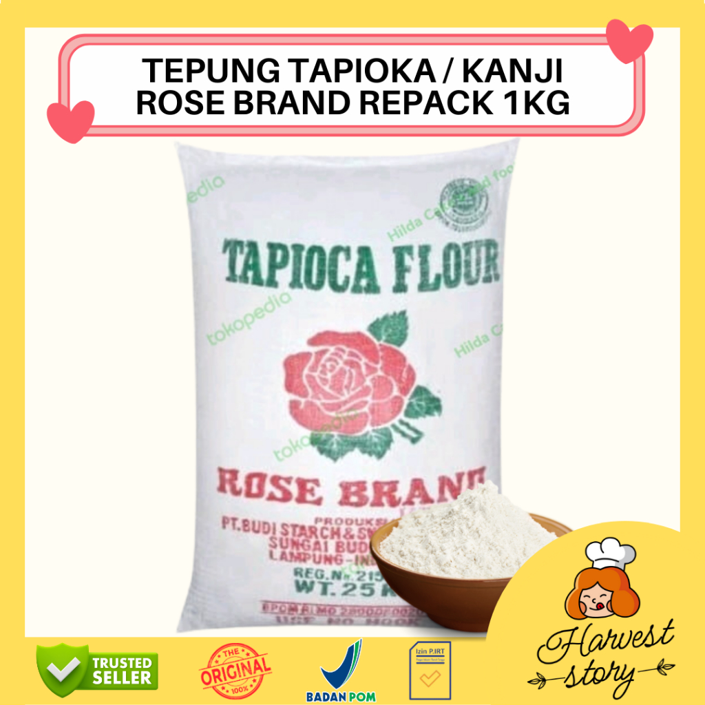 

TEPUNG TAPIOKA ROSE BRAND KANJI MAWAR REPACK 1KG / TEPUNG TAPIOKA REPACK ROSE BRAND TAPIOKA KILOAN