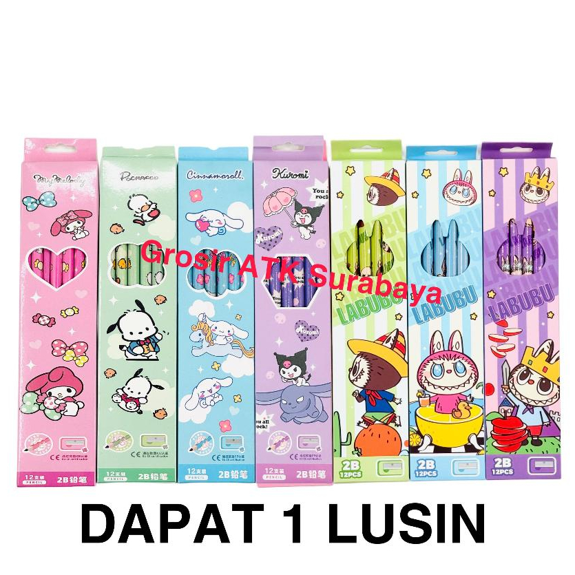 

( DAPAT 1 LUSIN ) PENSIL 2B KAYU MOTIF SANRIO / LABUBU / My Melody Cinnamoroll Kuromi Pochacoo Lucu Bagus