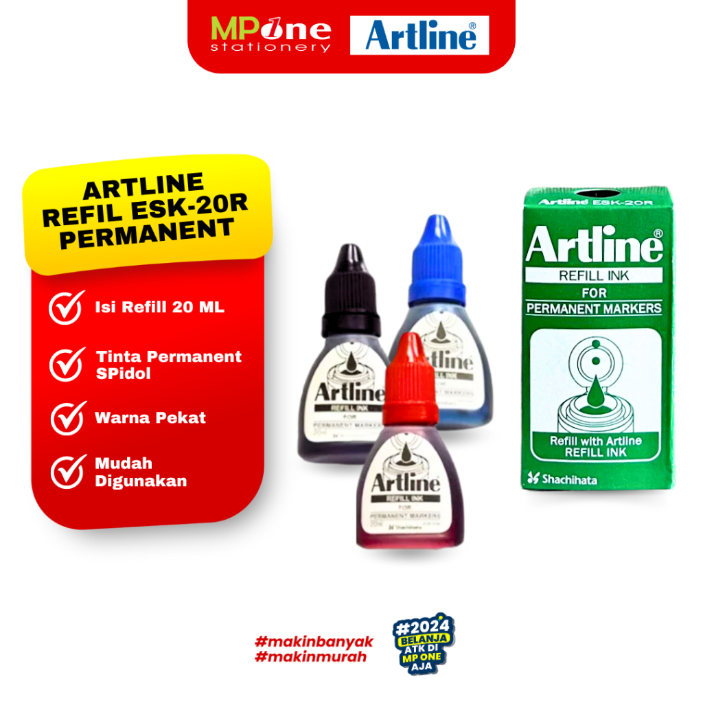 

(1 Botol) Artlinen Refil Tinta ESK-20R Spidol Permanent Warna Hitam, Biru, Merah / Permanent Marker Artline ESK-20R