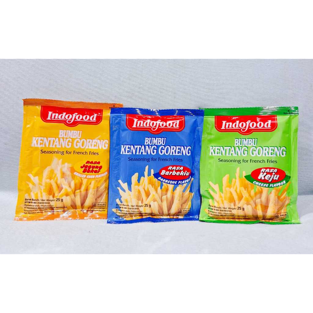 

Indofood Bumbu Kentang Goreng Jagung Bakar / Barbekiu / Keju (1 Pcs x 25 gr)