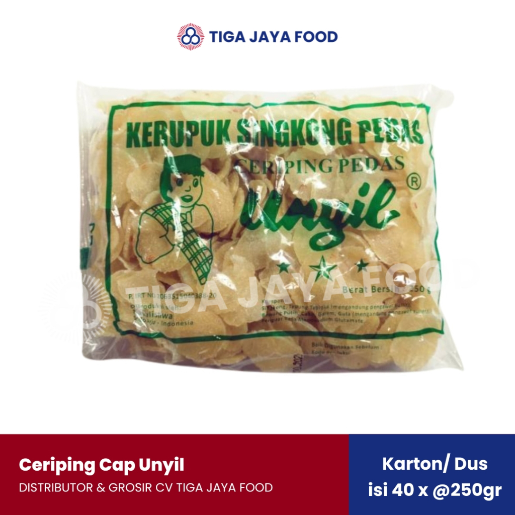 

Kerupuk Singkong Pedas Ceriping Pedas Cap Unyil Isi 40 x 250gr (Dus/Kartun - Grosir)