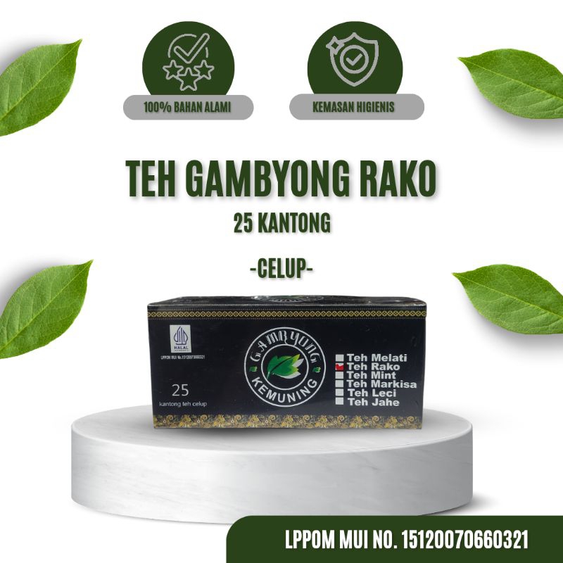 

Teh Celup Rako (Rasa Kopi) Gambyong Kemuning Isi 25 pcs Khas Karanganyar Seger Nikmat Simpel Elegan Murah Sehat