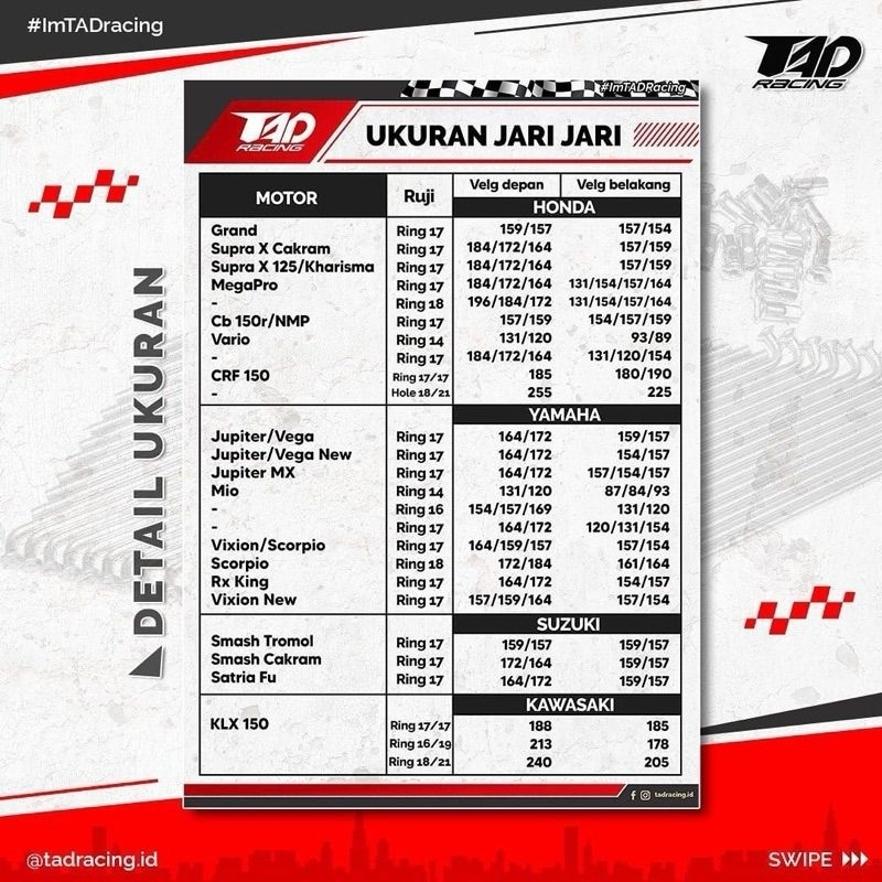JARI JARI RUJI STAINLIS STEINLIS STEEL & CHROME TAD RACING SIZE 9*154 9*159 9*164 9*172 9*184 STAINL