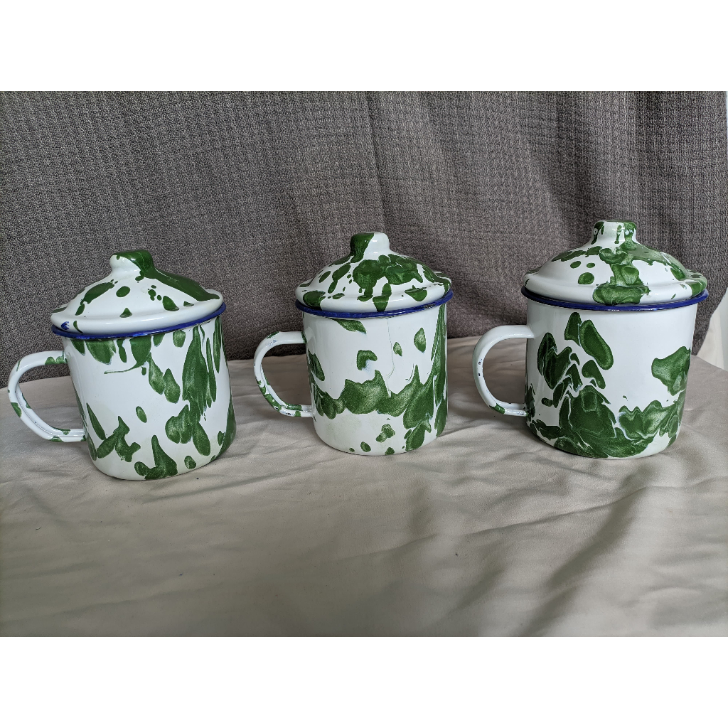 Grosir Mug Cangkir Enamel Blirik/Lurik ice flower dengan tutup Dieameter 9 cm Cocok untuk Minuman Co