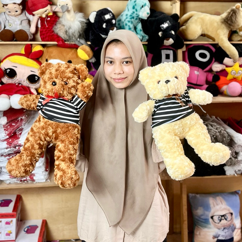 Boneka Beruang teddy bear baju kecil tegak berdiri lucu boneka karakter bear Pita mawar baju one hou