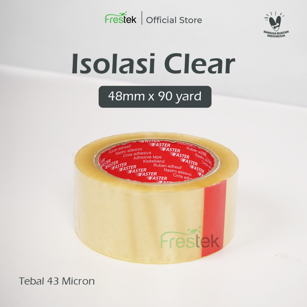 

FASTER Isolasi / Lakban / Selotip / OPP Tape Bening / Clear 48 mm x 90 yard (2 Inch / 2” x 90yd) Full