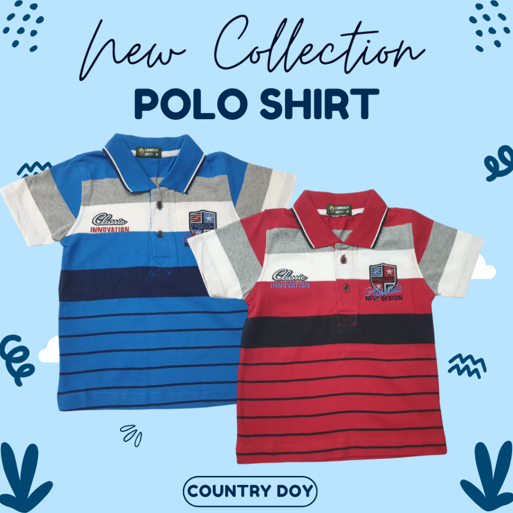 CountryDoy---Striped Polo Shirt Boys Kaos Polo Salur garis garis Kaos Kerah Katun sehari hari untuk 