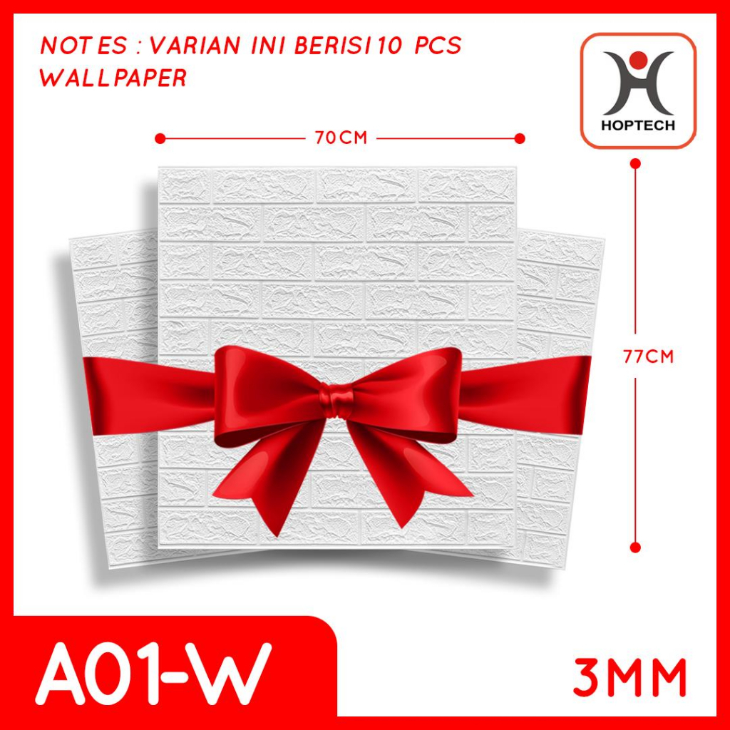 DISKON Hoptech - PAKET 10 PCS Wallpaper Dinding 3D Foam Bata Timbul 3D Bata Classic Brick Putih