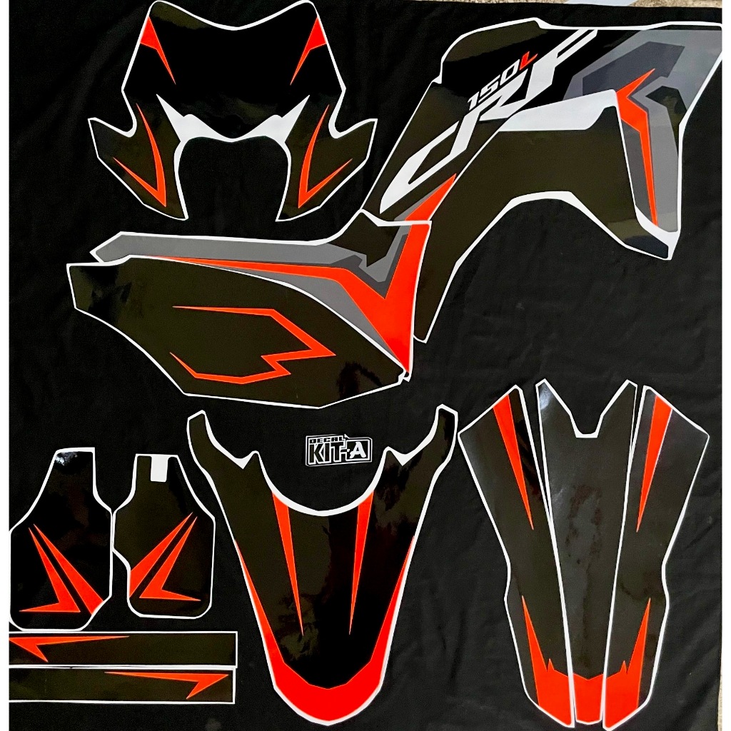 Decal Sticker Motor Fullbody CRF 150l Motif simpel  hitam oren stabilo