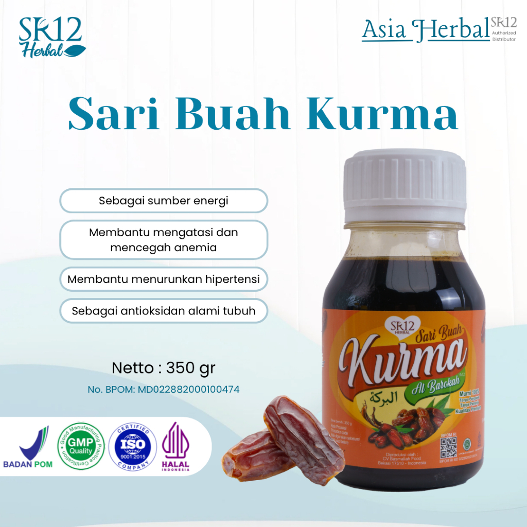 

SARI BUAH KURMA SR12 HERBAL 100% Sari Kurma Tanpa Gula | Sumber Energi | Meningkatkan Stamina Tubuh