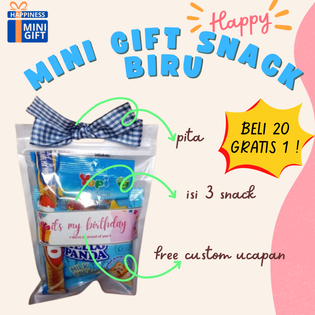 

HAPPY MINI GIFT SNACK BIRU | FREE CUSTOM UCAPAN | TANPA MINIMAL PEMBELIAN | TERMURAH !!!