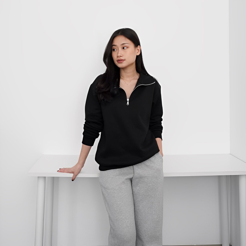 Cassandra zip sweater/ sweater wanita/Half zip sweater/Joe Half Zip Oversized Sweater/Unisez Sweater